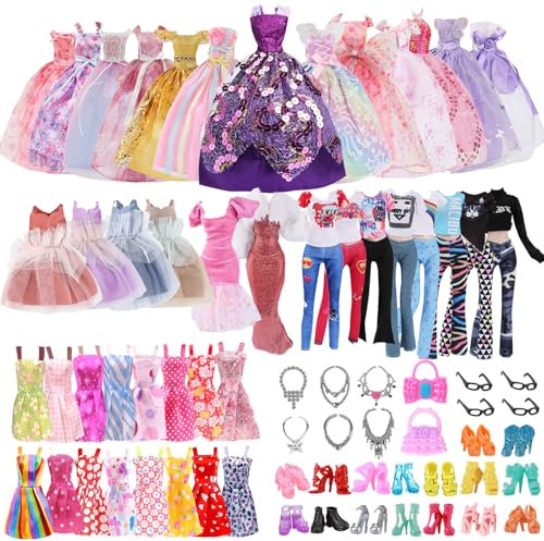 Ensemble de 28 vêtements pour poupées Filles, Accessoires pour poupées, Robes de mariée, Robes de soirée, Costumes Tendance, Chaussures, Colliers, Sacs à Main, Style poupées de 11,5 Pouces(aléatoire)