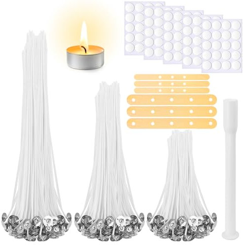 [150 Stück] Kerzendochte für Kerzen, Kerzendocht Set, 10/15/20cm Kerzendochte mit Dochthalter aus Holz, Natürliche Baumwolle, Vorgewachst mit Soja Wachs Dochte (150 Stück Kerzendocht Set)