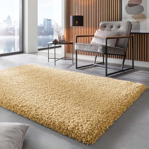 Taracarpet Shaggy Hochflor Langflor Teppich Twilight Luxus Qualität aus Belgien geeignet fürs Wohnzimmer Schlafzimmer und Kinderzimmer 2244 Gold 160x230 cm