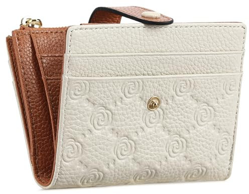 FALAN MULE Petit portefeuille en cuir pour femme - Protection RFID - Porte-cartes de crédit - Avec fermeture éclair - Compartiment à monnaie, A blanc avec marron, Minimaliste