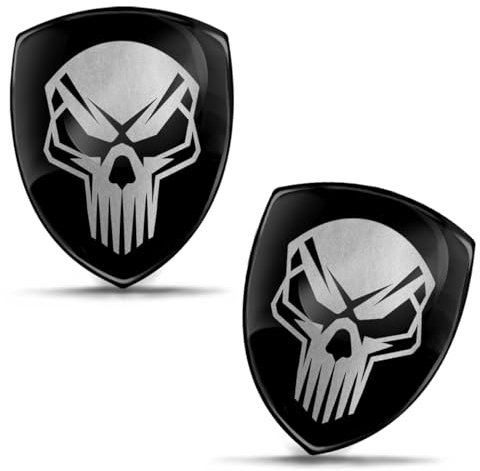 Biomar Labs 2 x Aufkleber 3D Gel Silikon Stickers Autoaufkleber Auto Motorrad Fahrrad Badge Schwarz/Silber Schädel Totenkopf KS 55 New