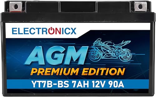 Electronicx YT7B-BS AGM Motorradbatterie 12V 7Ah – Wartungsfrei, Hohe Startleistung, Langlebig – Auslaufsicher & Rüttelfest – Perfekt für Motorrad, Roller & ATV