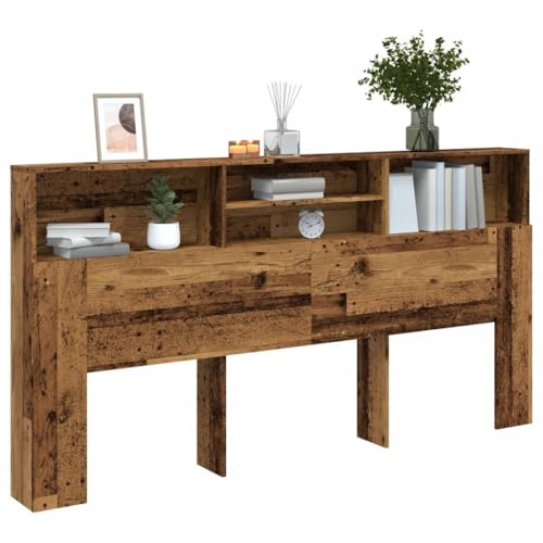 IKAYAA Testiera Letto Matrimoniale Legno 200 cm Testiera con Contenitore-Legno antico-200x19x103,5 cm