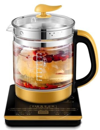 1.8L Fully Automatic Multi-Function Health Pot Flower Tea Glass Pot Split Intelligent Tea Maker Office Kettle Electric Cooker Thickened Glass New Insulation Flower Teapot Gold