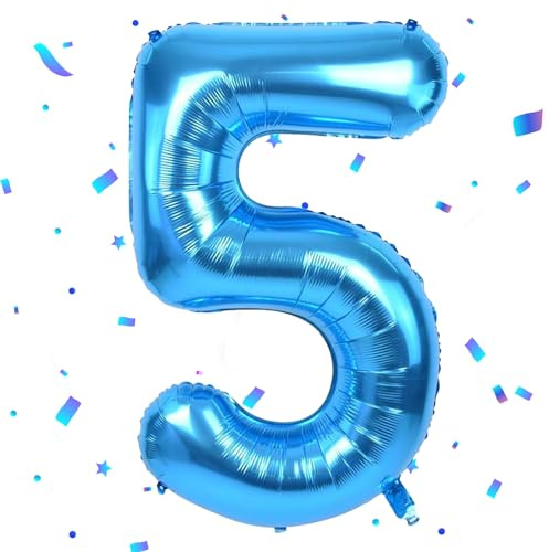 Blau Luftballon 5 - 40 Zoll Folienballon, 101cm Zahlenballon, Helium Ballon für 5 Jahre Geburtstagsdeko Kinder Mädchen Junge