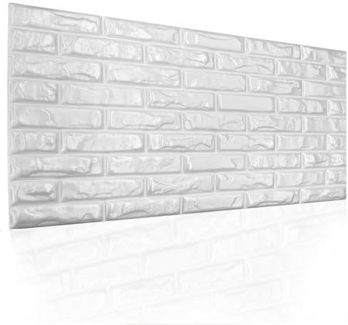 Polystyrol 3D Paneele, Deckenpaneele XL Wandpaneele, Dekoren, Styropor Ziegel, Decken - Wandverkleidung 3mm dick - 100x50cm 5m² - 10 Stück (Weiß - reines Styropor)