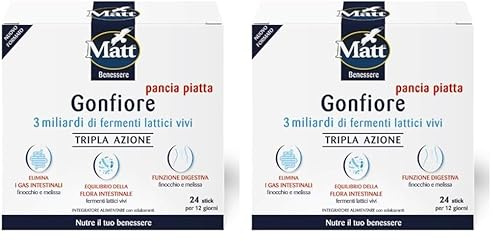 Matt Benessere Integratore Alimentare Pancia Piatta Plus, 12 Bustine (Confezione da 2)