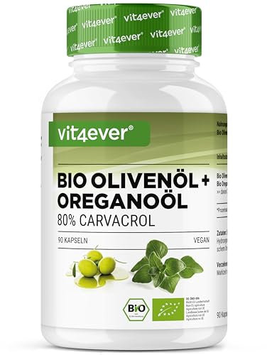 Huile d’origan biologique et carvacrol 80 mg - 90 capsules avec huile d’olive vierge issue de culture contrôlée - Origan grec hautement dosé - Végan