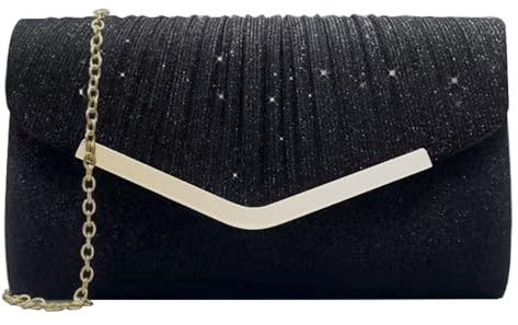 XFSRG Pochette Donna Elegante Brillantinata Borsa da Sera Classica Moda Clutch con Catena Staccabile per Eventi Festa Matrimonio(Nero)