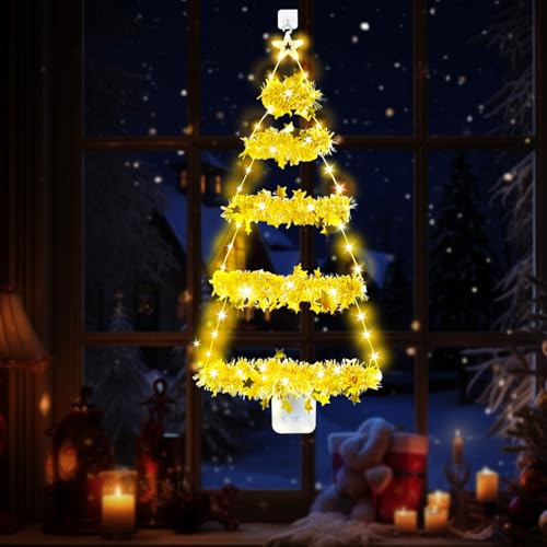 Weihnachtsbeleuchtung Fenster-Led Warmweiß Weihnachtsbaum Fensterdeko Weihnachten Beleuchtet mit Fernbedienung & Timer, 8 Modi, Fenster Lichterkette Weihnachten Batterie für deko weihnachten innen | Weihnachten Beleuchtet mit Fernbedienung & Timer, 8 Modi, Fenster Lichterkette Weihnachten Batterie für deko innen