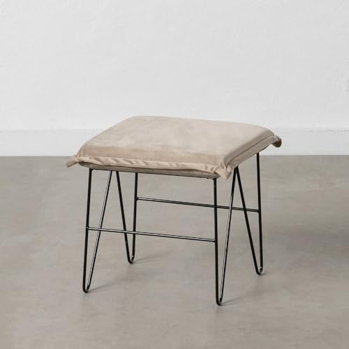 DRW Hocker aus Samt und Metall in Beige und Schwarz