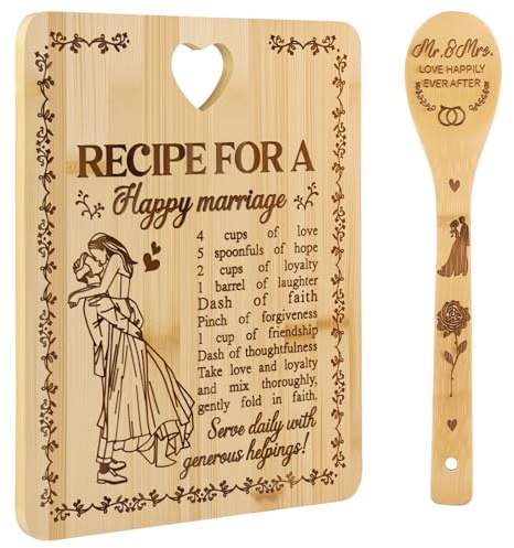 Hochzeitsgeschenke für Brautpaar Bambus Schneidebrett Geschenk Hochzeit | Hochzeitsgeschenk Personalisiert Hochzeit Brettchen mit Gravur für Geschenk Hochzeit Jahrestag Geschenk Paar Geschenke