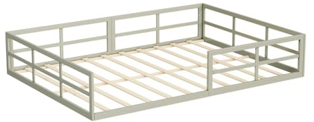 VitaliSpa Bodenbett Minno 140x200, Kinderbett aus Metall, Montessori Bett mit Rausfallschutz, niedrige Einstiegshöhe, Greige