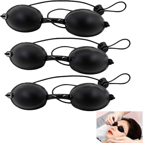 Solariumbrillen Set, 3er Pack UV-Schutzbrillen für Sonnenbank, Beauty-Behandlungen, IPL-Therapie und LED-Lichttherapie, verstellbare elastische Bänder für optimalen Tragekomfort (Schwarz)