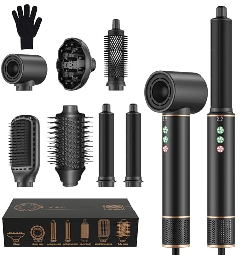 MogaWave Air Styler 7 in 1 Hair Styler Airbrush Haarstyler mit 110000 U/Min Haartrockner 1300W High Speed Föhn Mit Diffusor, Rundbürstenföhn, Warmluftbürste, Föhnbürste, Air Curler Wrap