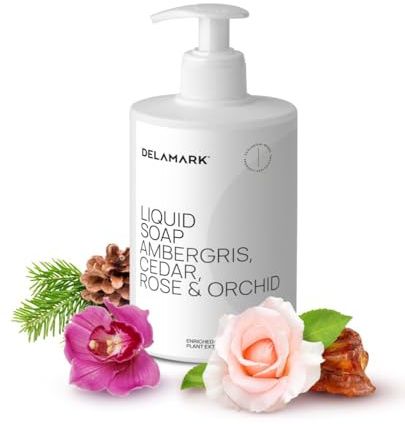 Sapone liquido per mani e corpo, ambergris, cedro, rosa e orchidea