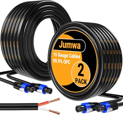 Jumwa 10M 2Pack Speakon Cable 15AWG 2x1.5mm² 99.9% Cobre Libre de Oxígeno (OFC) Cable para Altavoces con Twist Lock para Audio Profesional y Doméstico