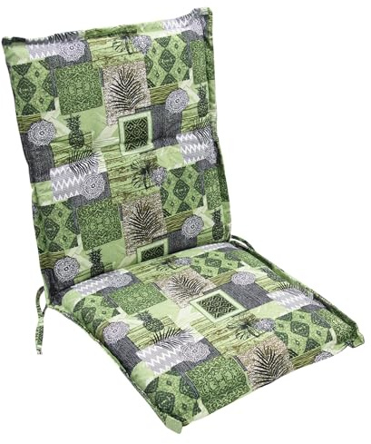 Spetebo Annecy Niedriglehner Polster Auflage, grün, 100 x 50 cm | Grafisches Muster, Mit Bändern, Für Gartenstuhl