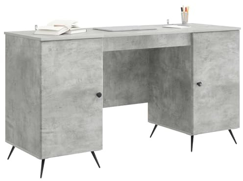 vidaXL Schreibtisch mit Tür Betongrau 142,5 x 50 x 75 cm Holzwerkstoff, Wohnzimmermöbelset, robust, modernes Design, viel Stauraum, rechteckige Anordnung, perfekt für Deko und Raum