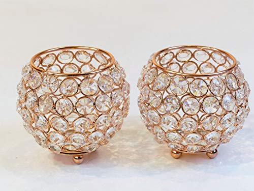 Artra Design GmbH Kristall Kerzenständer Marie 2er Set Kugel 10 cm in Kupfer Teelichthalter Kerzenhalter Tafel Hochzeit Feier Teelichthalter Kerzenleuchter Tischdeko Gastgeschenke