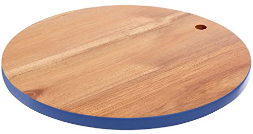 Socorro Round Chopping Board, Acacia Wood, Blue Edge