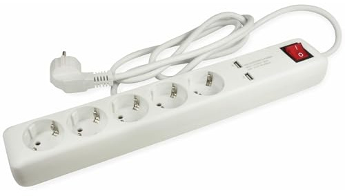5-fach Steckdosenleiste 2 x USB mit Schalter (für den Innenbereich)