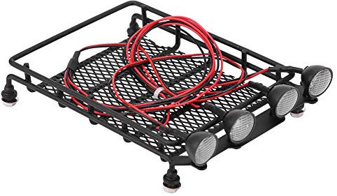 Dilwe Dachträger Gepäckträger mittlerer Größe mit 4 runden LED-Leuchten für Axial SCX10 1/10 RC Crawler Car( 4 Weiß)