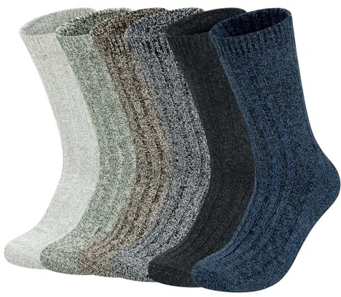 Justay 6 Pairs Mens Wool Socks Thermal Winter Work Socks Warm and Breathable Running Hiking Socks