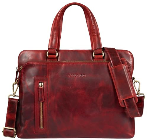 STILORD 'Lory' Aktentasche Damen Leder Vintage Business Laptoptasche 13,3 Zoll MacBooktasche als Handtasche Umhängetasche für Büro Office Echtleder, Farbe:kara - rot