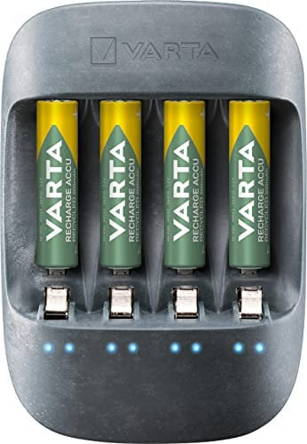 VARTA Akku Ladegerät, inkl. 4X AA 2100mAh, Batterieladegerät für wiederaufladbare AA/AAA, Eco Charger, Einzelschachtladung, Gehäuse zu 50% aus Biokunststoff, EcoBox