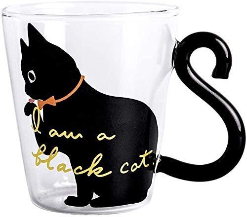 Tasse de Café en Verre Mignon Mug à Lait Avce Motif Chaton Transparent Tasse de Capuccino Résistante Chaleur Verre à Boire avec Poignée Créatif Pichet de Jus Thé Style Japonais Adulets Enfants