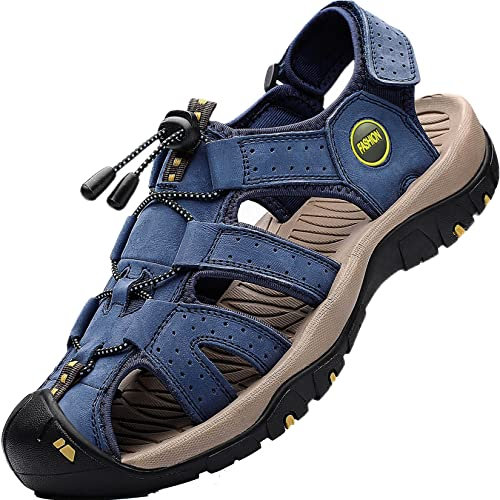 Lvptsh Sandales de Randonnée Homme Cuir Eté Extérieur Sandales de Sport Trekking de Plage de Marche Antidérapant,LightBlue,EU39