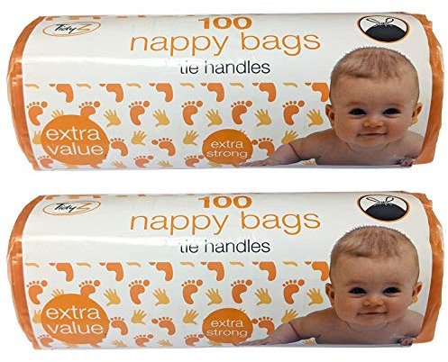 TidyZ Pack of 100 Nappy Bags Thick Strong On A Roll with Tie Handles (200 Bags)