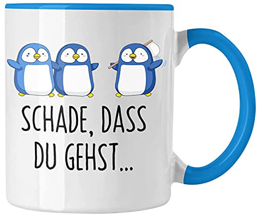Trendation - Jobwechsel Tasse Geschenk Kollegin Kollege Abschied Lustig Abschiedsgeschenk Sprüche Neuer Job Schade Dass Du Gehst (Blau)