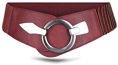 Vanessa & Melissa Elastischer Damen Taillengürtel, ca. 6 cm breiter Hüftgürtel mit silberner Ring-Schließe, Stretchgürtel (75 cm (für Taillenweite 75-90 cm), Bordeaux)