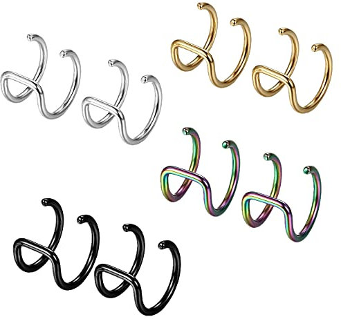 Flongo Ohrklemme ohne Loch Ohrringe Ohrstecker Ohrclip Fake Plug Fakeplugs Captive Ring Ohrpiercing Helix Cartilage Knorpel Piercing 4 Paar Set Herren, Damen