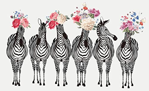 Wesmilewallpaper Papier Peint Panoramique 3D Zèbre Noir Et Blanc Peint À La Main De Belles Fleurs Créatives Papiers Peints Intissé Tapisserie Murales Poster 250x175cm
