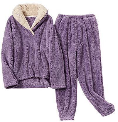 YIJOY Pigiama in Pile Corallo Donna Autunno E Inverno Pigiama in Flanella Pigiama Set Ispessimento Lounge Sleepwear Sets Sleepwear,Purple,XXL