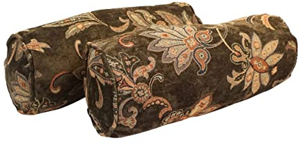 Blazing Needles Corded Jacquard Chenille Bolster Pillow, 20 x 8, Brown Floral, 2 Count