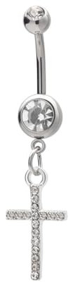 Daesar Bauchnabelpiercing Stablänge 10MM, Bauchnabelpiercing Chirurgenstahl Nickelfrei Kreuz Anhänger mit Zirkonia Bauchnabel Piercing 14 Gauge