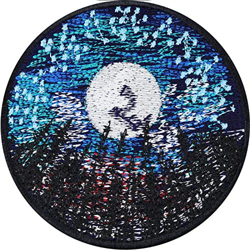 Drache Aufnäher Dragon Patch zum annähen/aufbügeln | Drache im Mondlicht Mystische Bügelbilder Vollmond Sticker Sternzeichen Applikation für alle Stoffe | 80x80mm
