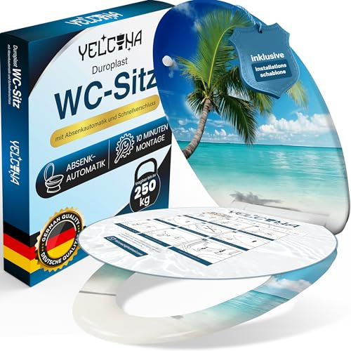 YELCONA Toilettendeckel Mit Absenkautomatik | WC Sitz Mit Absenkautomatik | Klodeckel Mit Absenkautomatik | Antibakteriell, UV-Beständig, Quick-Release, Installationsschablone (Palm)