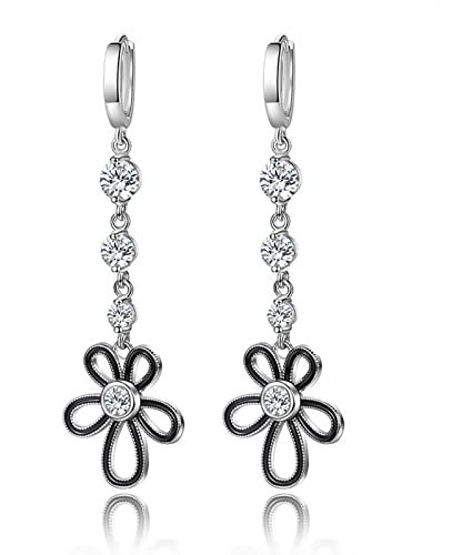 Konplott Ohrringe Hängend, Schmuck Ohrringe Damen Ohrringe Zirkonia Tropfen Weiß Rundschliff Hohle Blüten