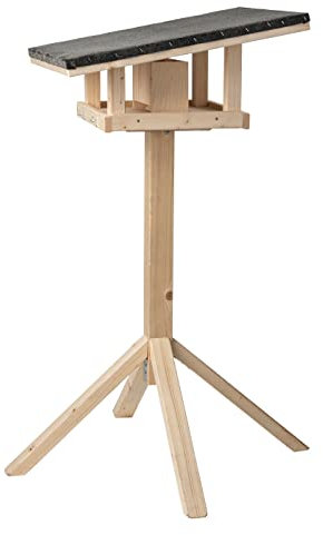 Dehner Natura Futterhaus Rofan für Wildvögel, inkl. Ständer, 129.7 x 84.3 x 84.3 cm, Fichtenholz/Bitumen, Natur/schwarz