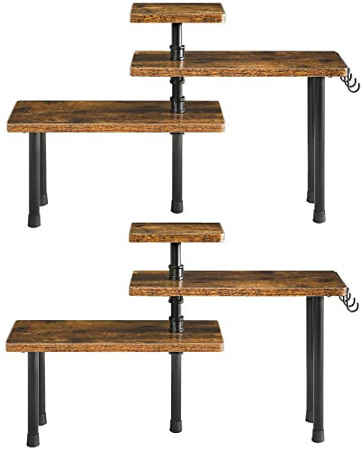 IBUYKE Countertop Organizer, Corner Shelf, 3-Tier Spice Rack, Adjustable Pieces, 4 Side Hooks, Set of 2, Space Saving for Kitchen, Bathroom, Counter, Cabinet, Plant, Tea Cups, Rustic Brown TLJ003H-2
