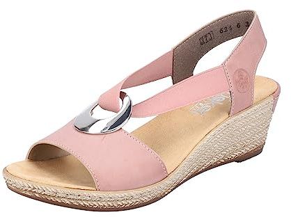 Rieker 624H6 Fanni Women's Wedge Sandals - Lightweight, Comfortable and Supportive - Slip On Sandals with Cushioned Insole and High Wedge for Everyday Stylish Wear, Darkrose, 7.5 UK