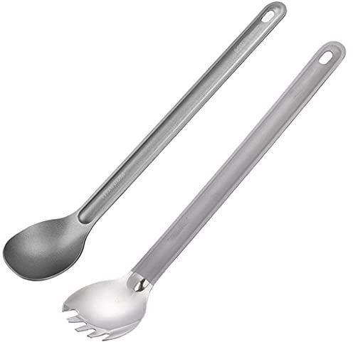 2 Pack Lightweight 21.8CM Titanium Spork Long Handle Dinner Spoon Fork Table Spoon Fork for Home Outdoor Picnic Camping Hiking Traveling
