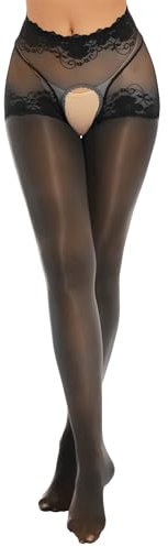 FEESHOW Collant à Pied Femme Lingerie De Nuit Transparent Moulant Legging Collant Stocking Bas Porte-Jarretelles Soirée Bal Clubwear Noir A XL