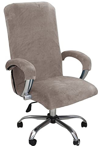 KAYBTNT Samt Bürostuhl Bezug, Hohe Lehne Bürostuhl Sitzbezug, Waschbarer Stretch Spandex Drehstuhl Stuhlhussen, Schonbezug für Bürostuhl, Universal Computer Stuhl überzug,Taupe,Large