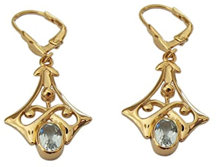 Damen Ohrringe neu hergestellt aus 925 Silber vergoldet mit großem Blautopas (beh.)